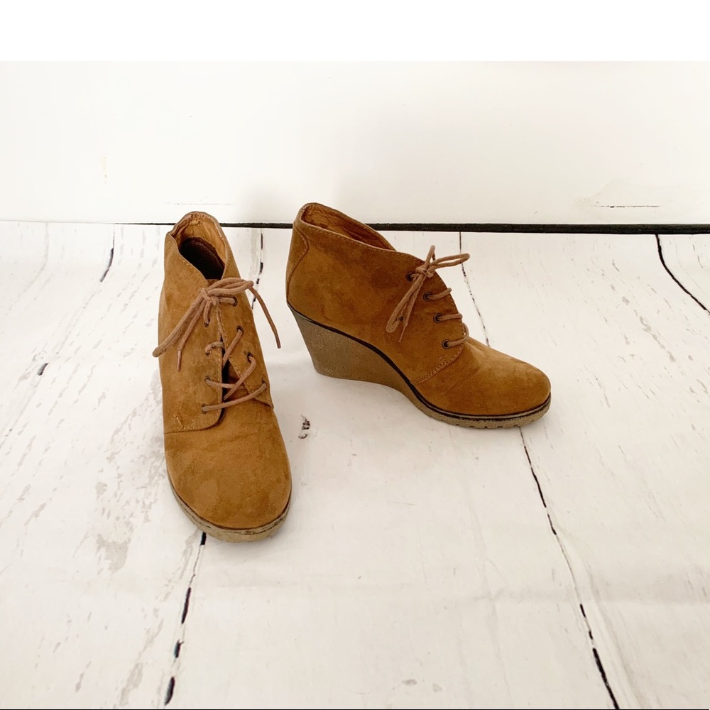 X-Appeal Camel Tan Wedge Booties Size 8